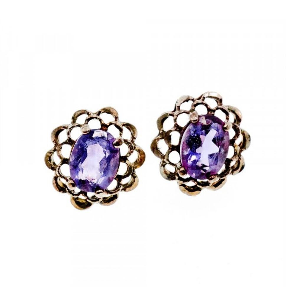 925 Sterling Silver Amethyst Stud Earrings